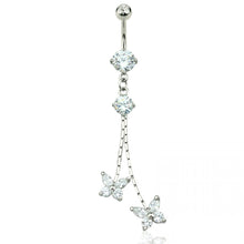 Load image into Gallery viewer, 14g Butterfly Duo Chain Dangle Navel Ring - Steel

