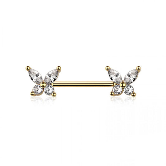 14g Butterfly Nipple Bar - Pair - Gold