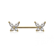 Load image into Gallery viewer, 14g Butterfly Nipple Bar - Pair - Gold
