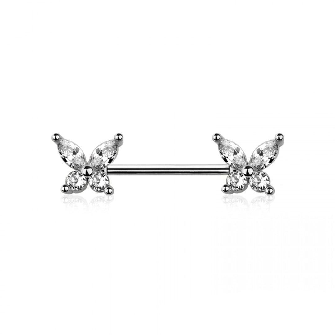 14g Butterfly Nipple Bar - Pair - Steel