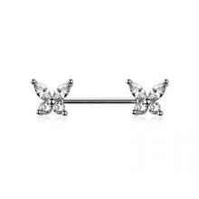 Load image into Gallery viewer, 14g Butterfly Nipple Bar - Pair - Steel
