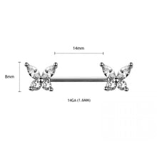 Load image into Gallery viewer, 14g Butterfly Nipple Bar - Pair - Steel
