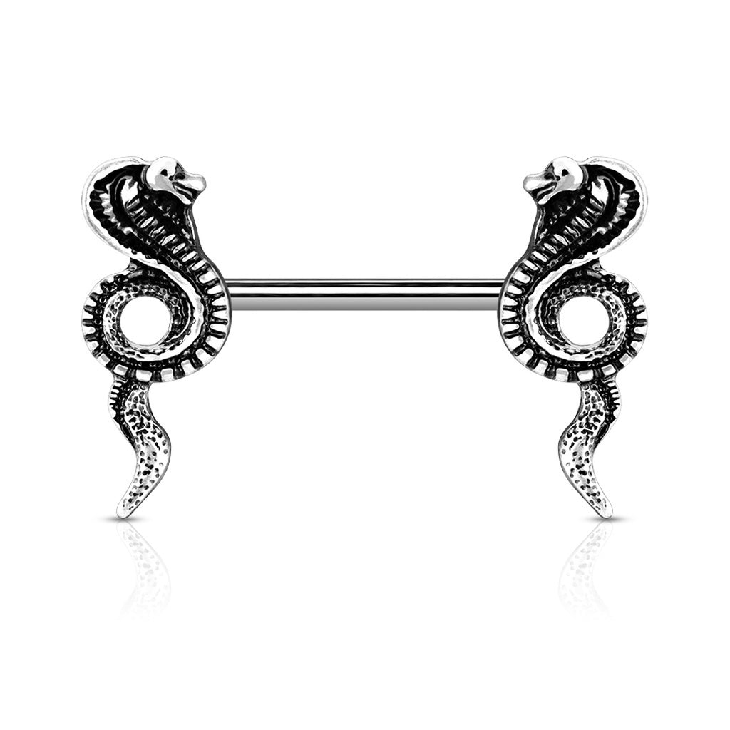 14g Cobra End Nipple Barbells - Pair - Steel