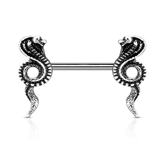 14g Cobra End Nipple Barbells - Pair - Steel