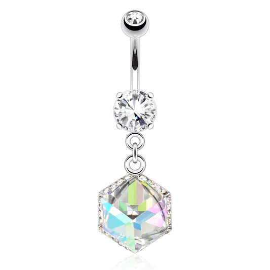 14g Cube Prism Encased Gem Navel Ring