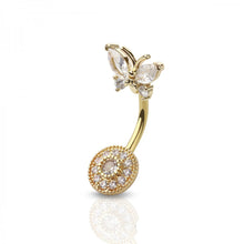 Load image into Gallery viewer, 14g Cubic Zirconia Butterfly Navel Ring - Gold
