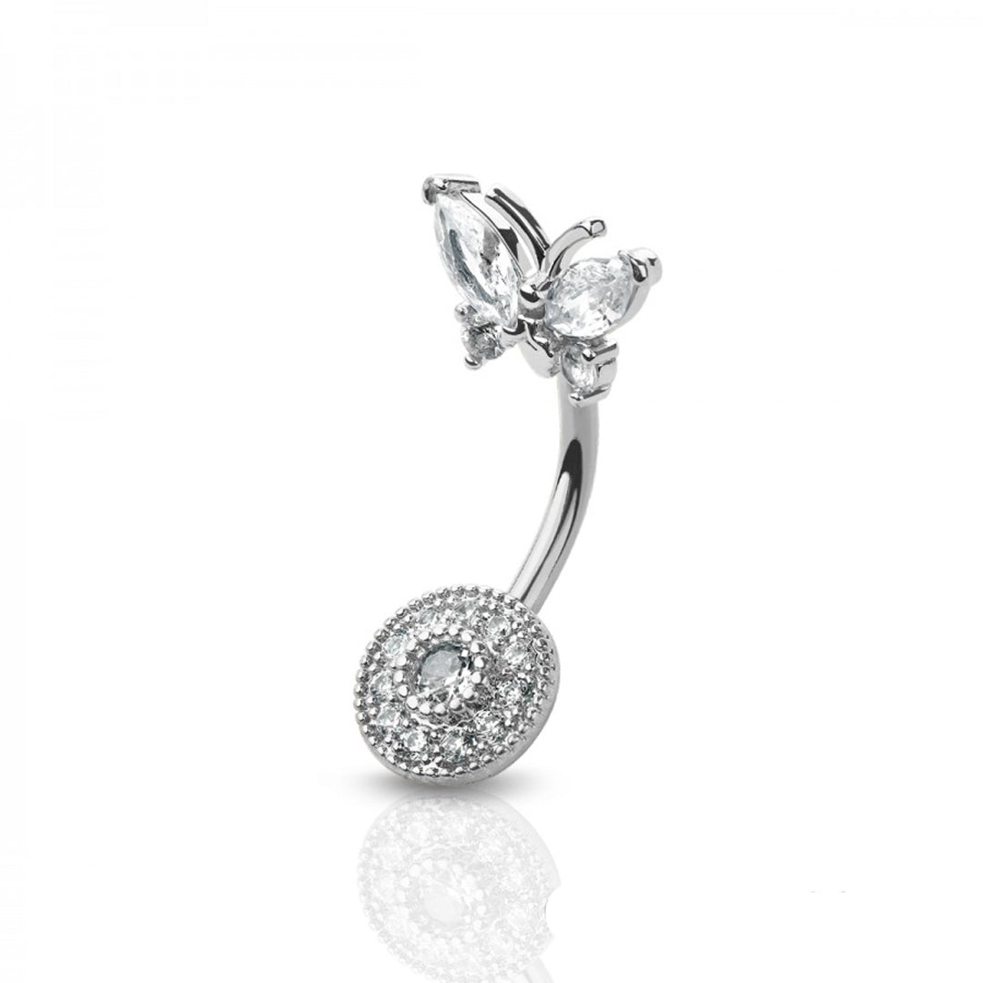 14g Cubic Zirconia Butterfly Navel Ring - Steel