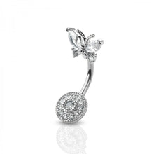 Load image into Gallery viewer, 14g Cubic Zirconia Butterfly Navel Ring - Steel
