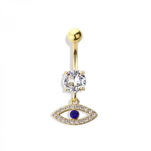 14g Cubic Zirconia Evil Eye Navel Ring - Gold