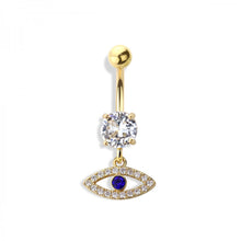 Load image into Gallery viewer, 14g Cubic Zirconia Evil Eye Navel Ring - Gold
