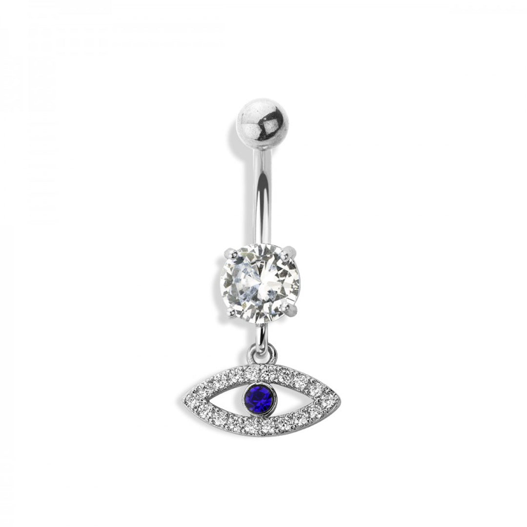 14g Cubic Zirconia Evil Eye Navel Ring - Steel