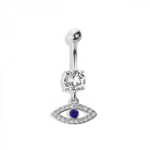 Load image into Gallery viewer, 14g Cubic Zirconia Evil Eye Navel Ring - Steel
