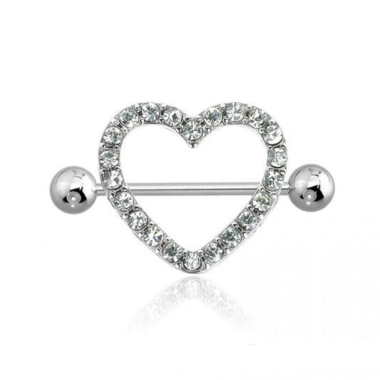 14g Cubic Zirconia Gem Paved Heart Nipple Shield - Pair