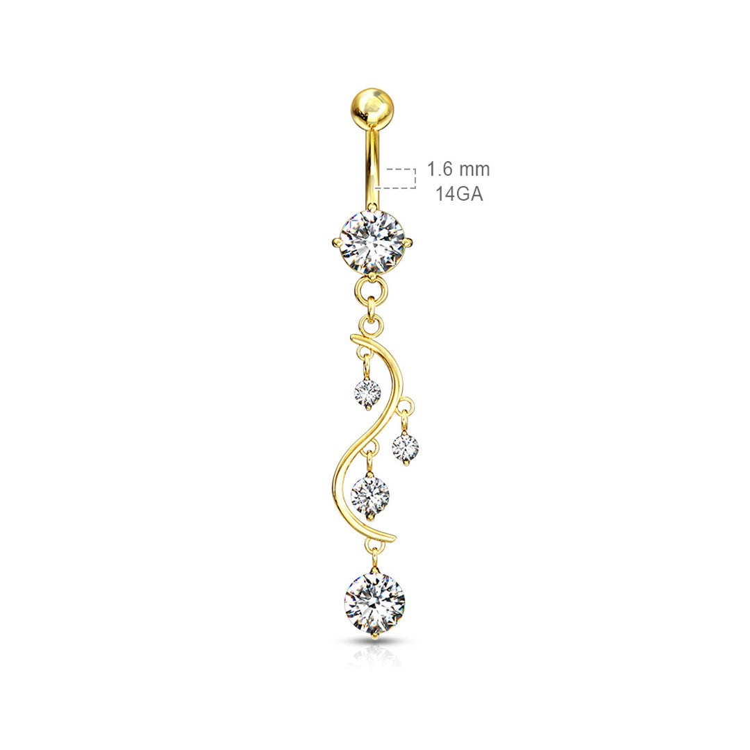 14g Cubic Zirconia Vine Dangle Navel Ring