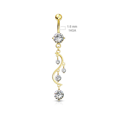 14g Cubic Zirconia Vine Dangle Navel Ring