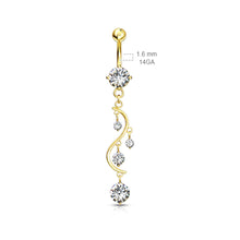 Load image into Gallery viewer, 14g Cubic Zirconia Vine Dangle Navel Ring

