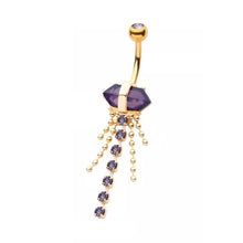 Load image into Gallery viewer, 14g Double-Ended Amethyst Crystal Dangle Navel Ring - Gold
