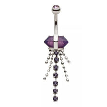 Load image into Gallery viewer, 14g Double-Ended Amethyst Crystal Dangle Navel Ring - Steel
