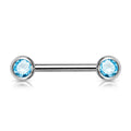 14g Double Front Facing Gem Nipple Barbell - Single - Aqua