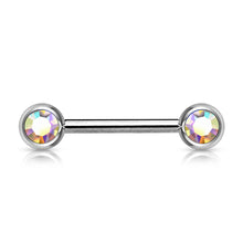 Load image into Gallery viewer, 14g Double Front Facing Gem Nipple Barbell - Single - Aurora
