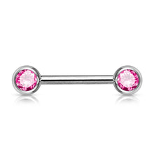 Load image into Gallery viewer, 14g Double Front Facing Gem Nipple Barbell - Single - Pink
