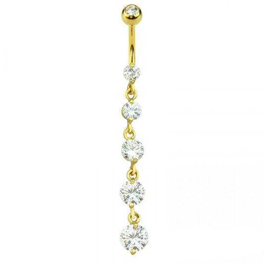 14g Five Gem Cascade Dangle Navel Ring - Gold