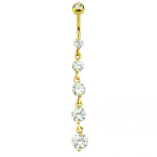 Load image into Gallery viewer, 14g Five Gem Cascade Dangle Navel Ring - Gold
