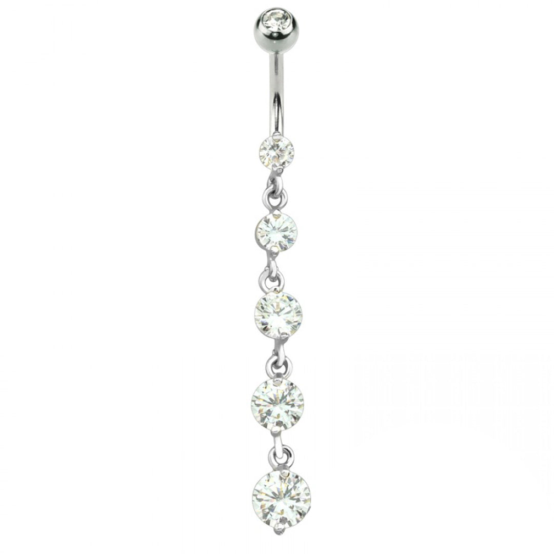 14g Five Gem Cascade Dangle Navel Ring - Steel