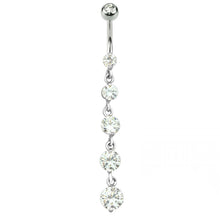 Load image into Gallery viewer, 14g Five Gem Cascade Dangle Navel Ring - Steel
