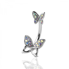 Load image into Gallery viewer, 14g Gem Paved Double Butterfly Navel Ring - Steel
