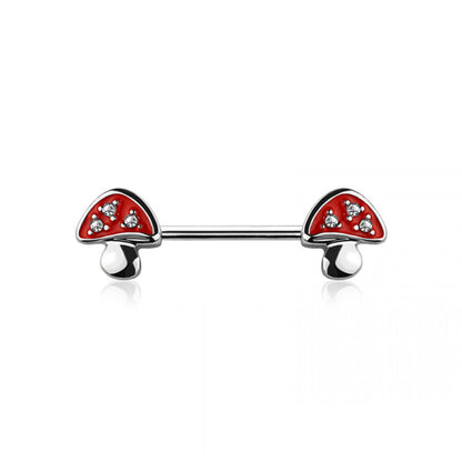 14g Gem Paved Mushroom Nipple Bar - Single