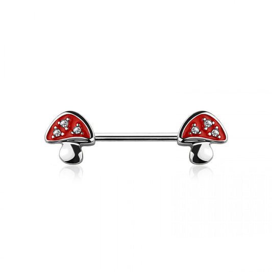 14g Gem Paved Mushroom Nipple Bar - Single