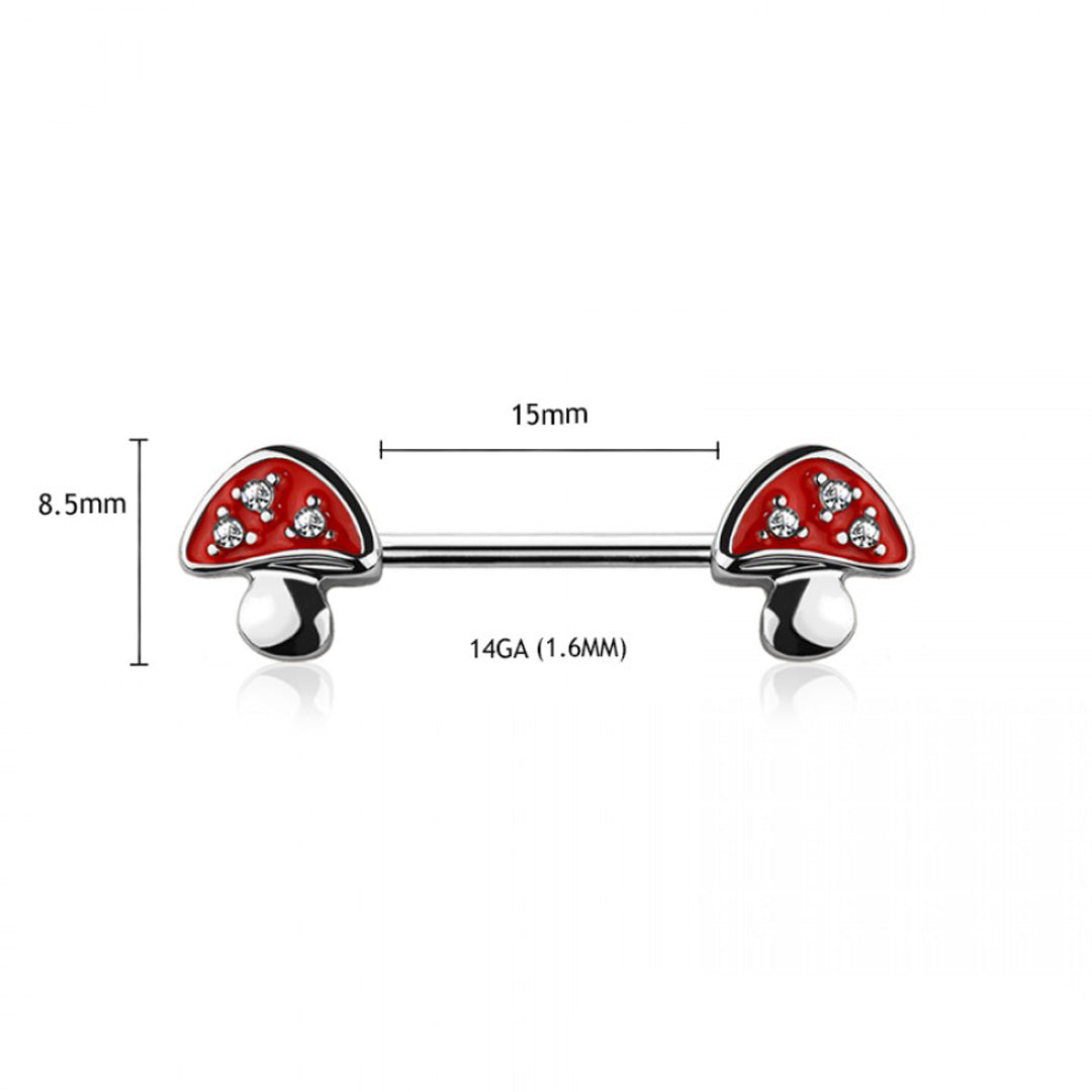 14g Gem Paved Mushroom Nipple Bar - Single