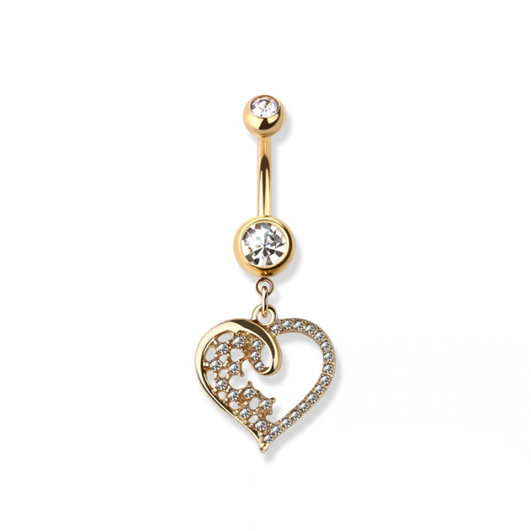 14g Heart Dangle Navel Ring - Gold