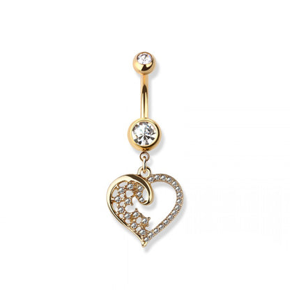 14g Heart Dangle Navel Ring - Gold