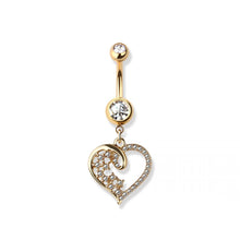 Load image into Gallery viewer, 14g Heart Dangle Navel Ring - Gold
