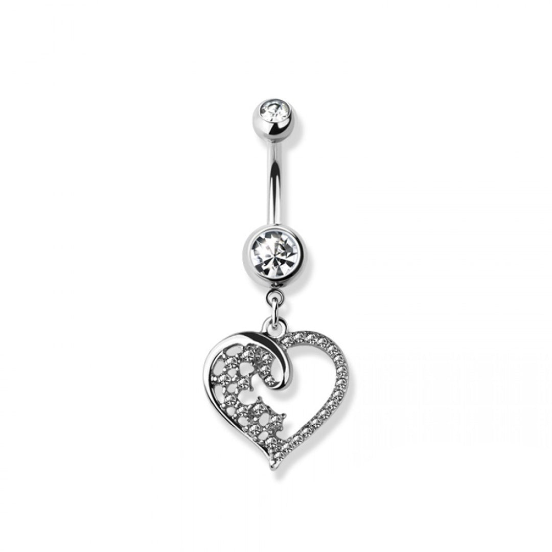 14g Heart Dangle Navel Ring - Steel