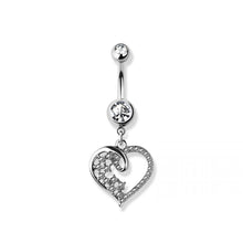 Load image into Gallery viewer, 14g Heart Dangle Navel Ring - Steel
