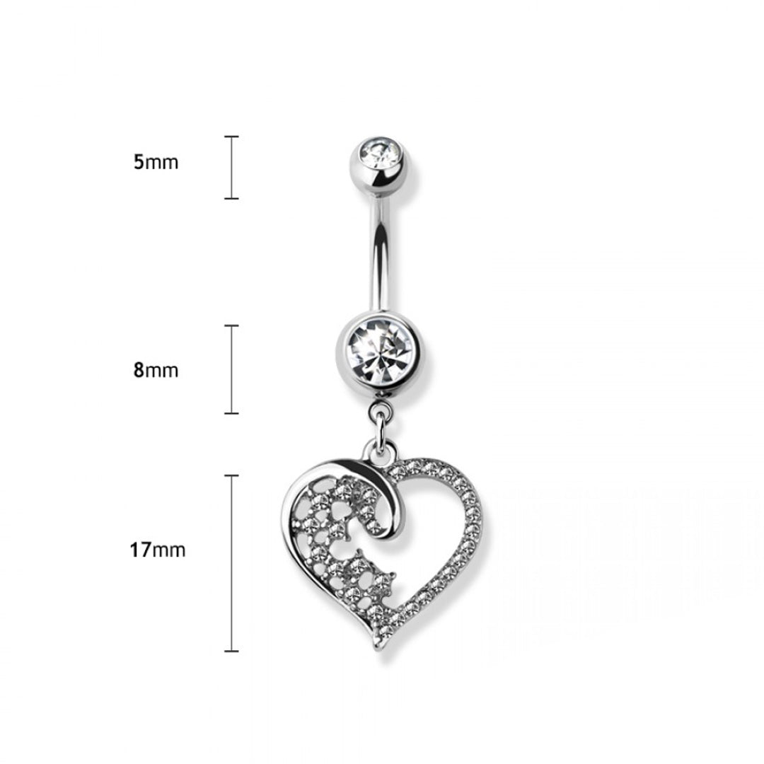 14g Heart Dangle Navel Ring - Steel