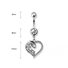 Load image into Gallery viewer, 14g Heart Dangle Navel Ring - Steel
