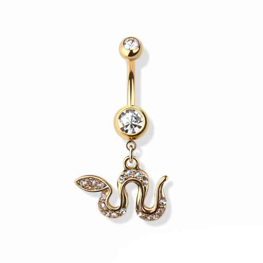 14g Heart Shape Snake Navel Ring - Gold