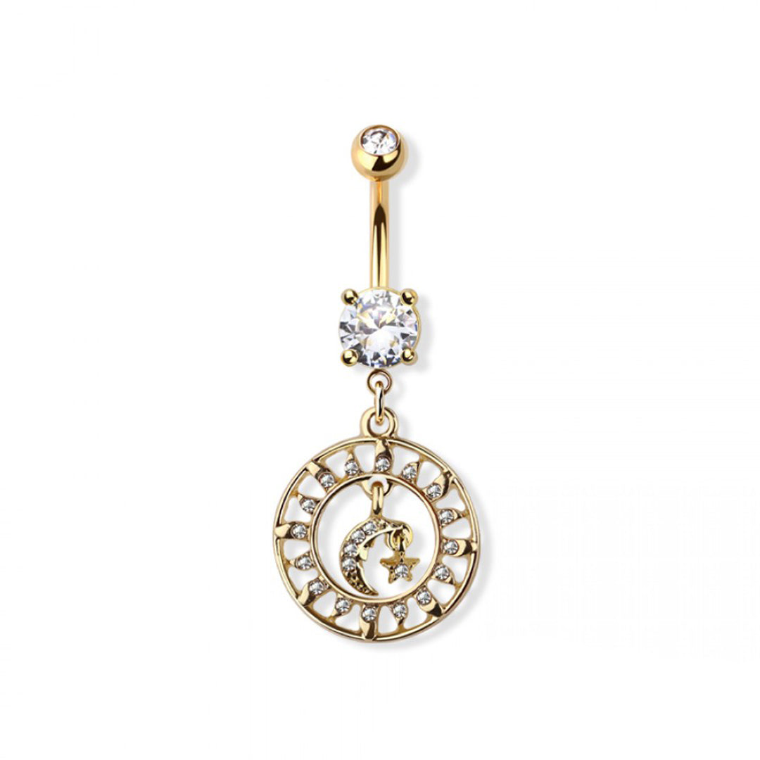 14g Moon & Sun Charm Dangle Navel Ring - Gold