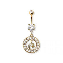 Load image into Gallery viewer, 14g Moon &amp; Sun Charm Dangle Navel Ring - Gold
