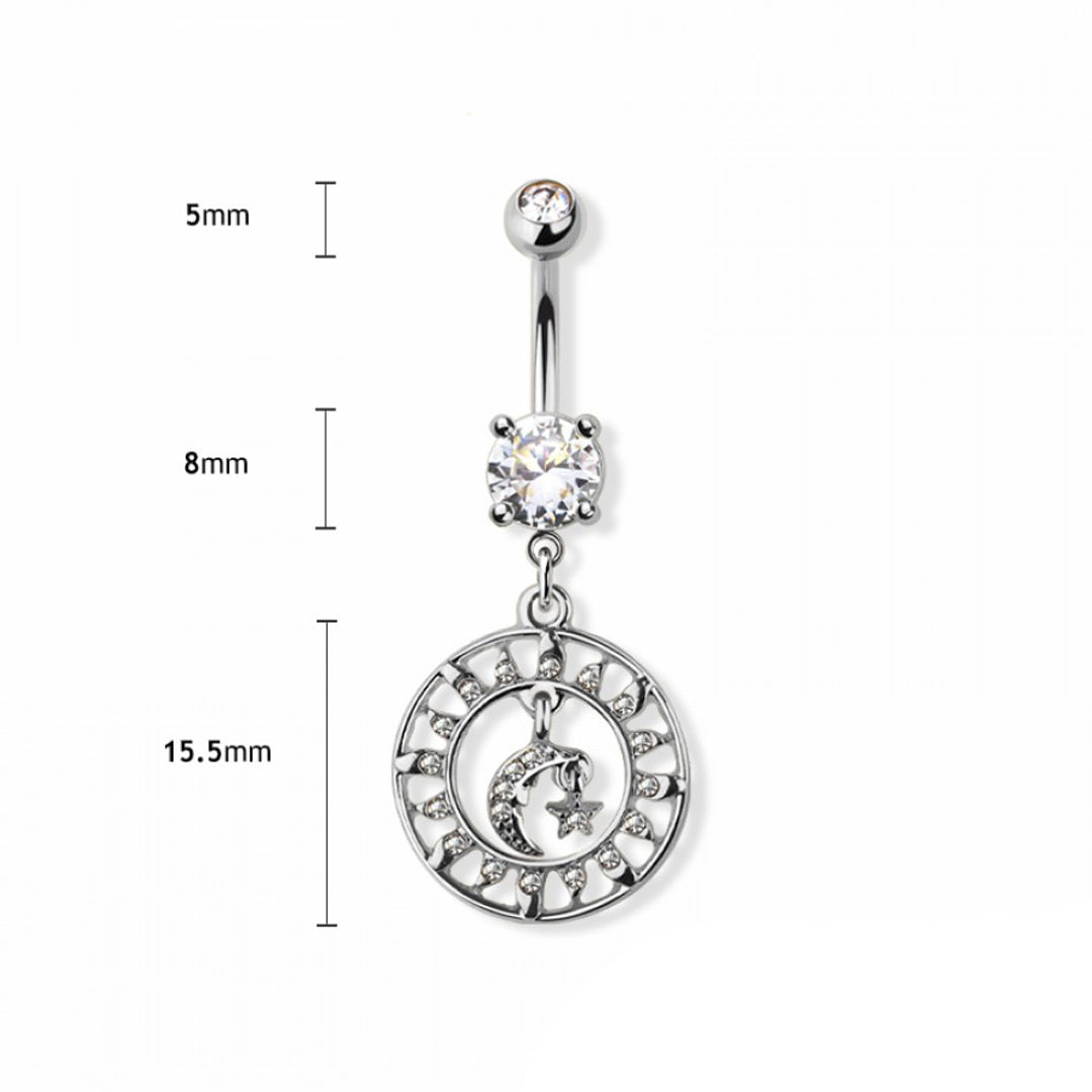 14g Moon & Sun Charm Dangle Navel Ring - Gold