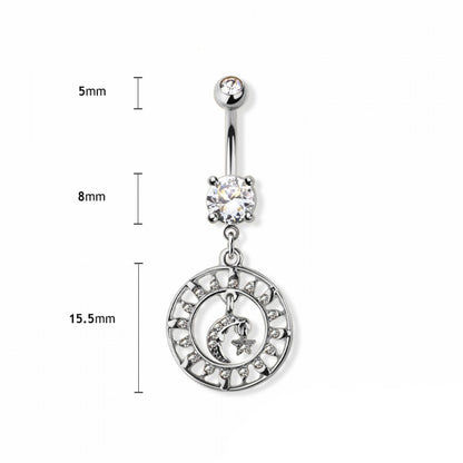 14g Moon & Sun Charm Dangle Navel Ring - Gold