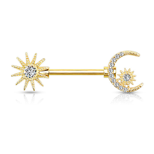 14g Moon & Sun Nipple Bar - Single - Gold