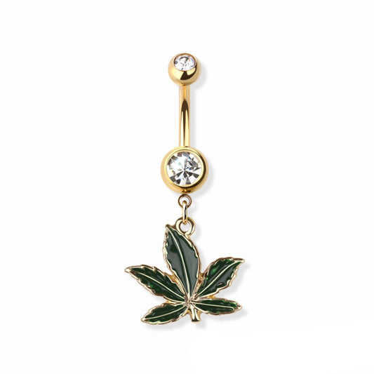 14g Natural Pot Leaf Navel Ring - Gold