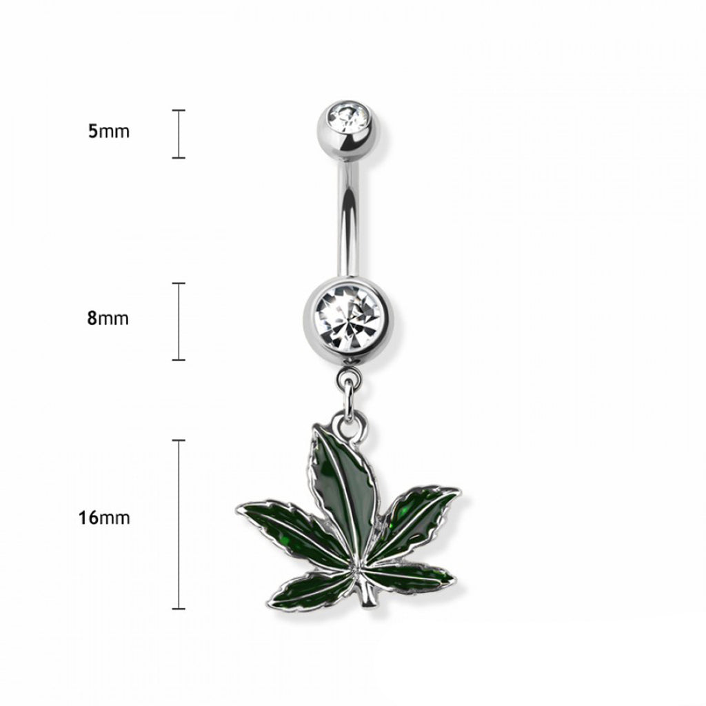 14g Natural Pot Leaf Navel Ring - Steel