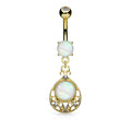 14g Opal Glitter Filigree Dangle Navel Ring - Gold