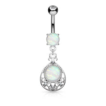 Load image into Gallery viewer, 14g Opal Glitter Filigree Dangle Navel Ring - Steel
